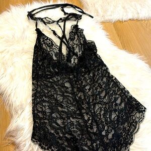 Black lacy halter body suit